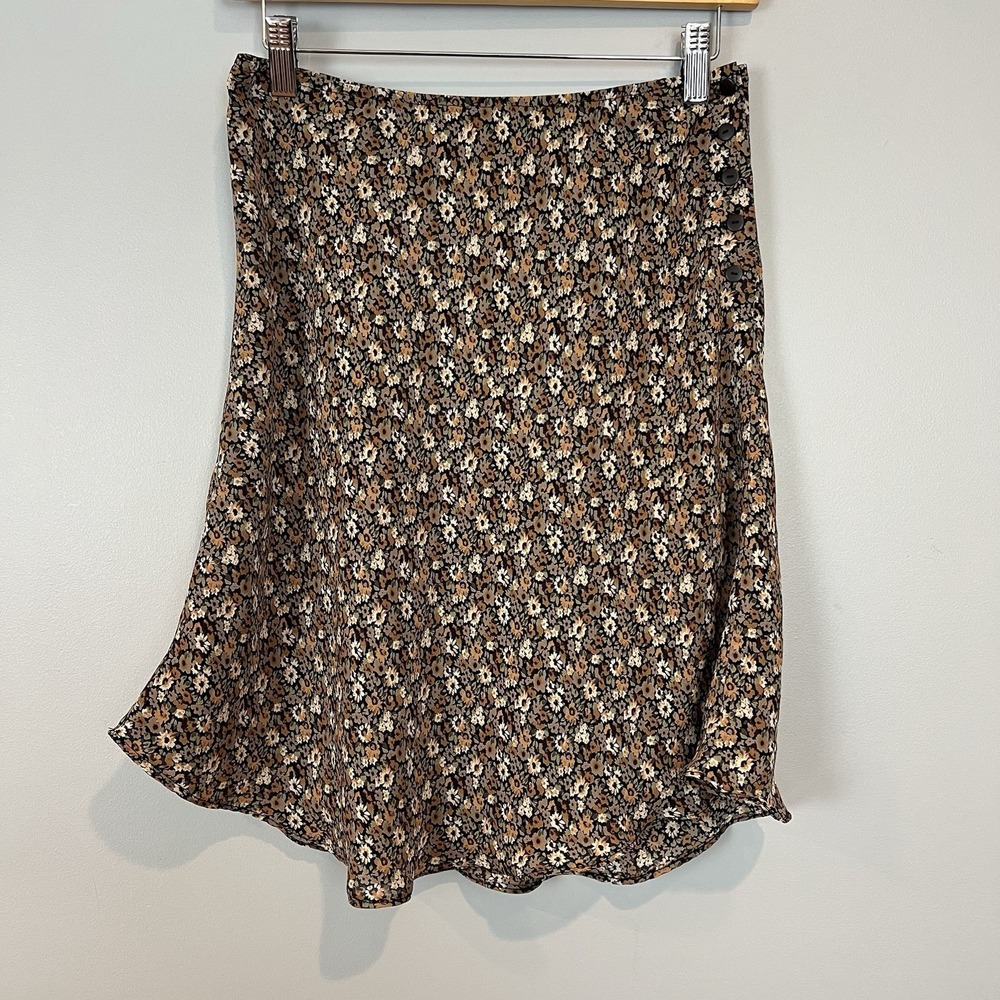 Express 90s Y2K Womens Size 9/10 Skirt Floral Print Fairy Core Brown Tan A Line